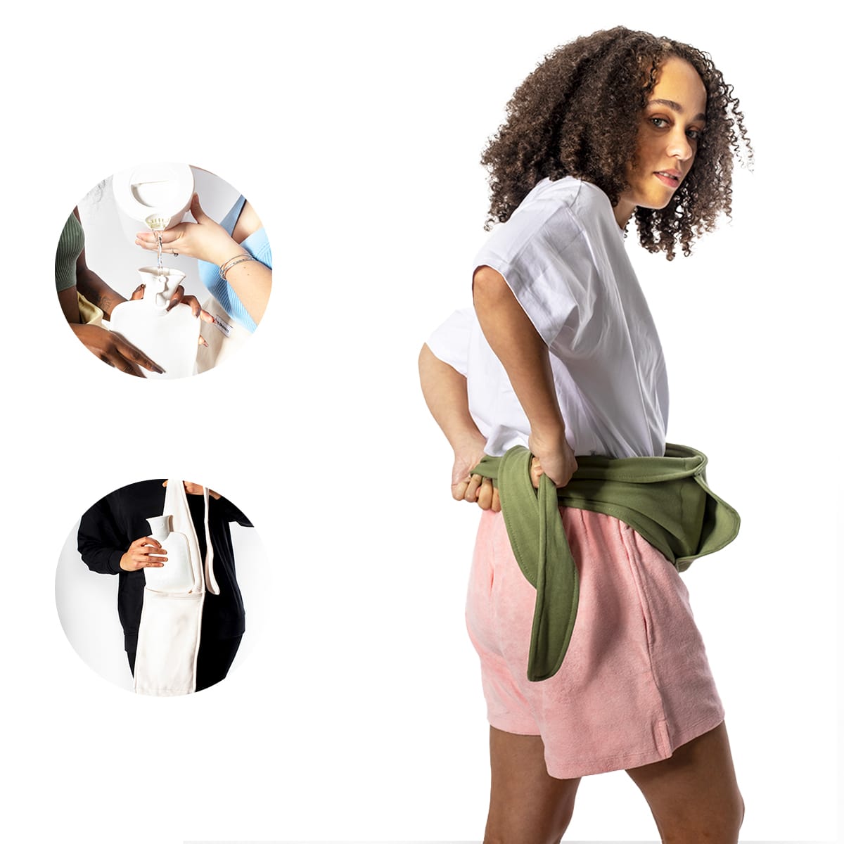 femme-qui-attache-une-bouillotte-ceinture-verte